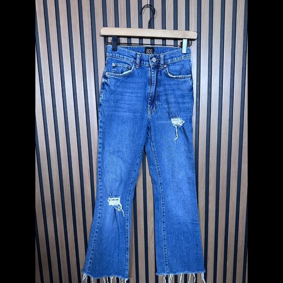 BDG Urban Outfitters Jeans 24 Womens Blue Stretch High Rise Flare Frayed Denim - Picture 1 of 10